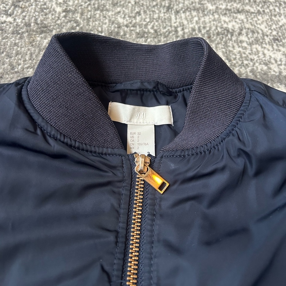 H&M Silky Navy/Gold Bomber Jacket With Ruching - Picture 6 of 10